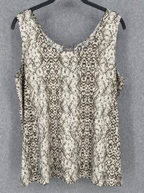 Chicos Travelers Slinky Tank Top Shell Size 2/US L Cream Gray Gold Metallic EUC